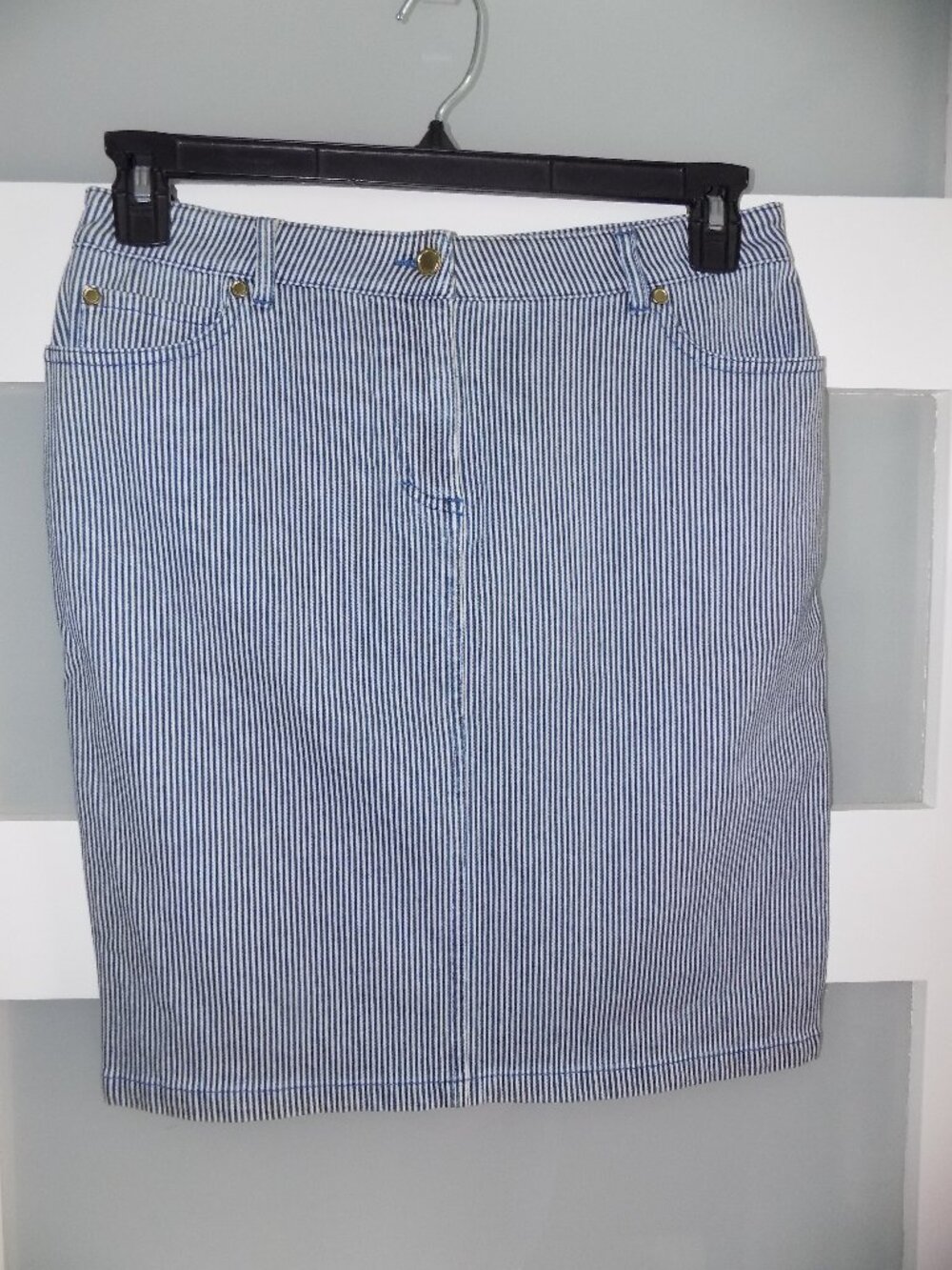 J McLaughlin Josette Blue/White Stripe Denim Pencil Skirt Size 6 Women's NWOT